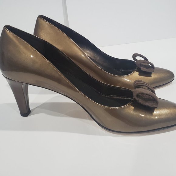 NIB ✅ PREVATA Italian Leather Heel Shoes 9 Taupe  ✨ NEW WITH BOX - Picture 2 of 14